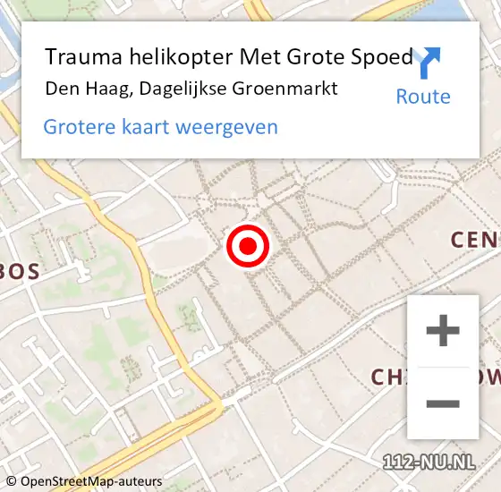 Locatie op kaart van de 112 melding: Trauma helikopter Met Grote Spoed Naar Den Haag, Dagelijkse Groenmarkt op 3 augustus 2022 18:54