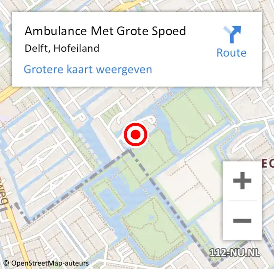 Locatie op kaart van de 112 melding: Ambulance Met Grote Spoed Naar Delft, Hofeiland op 3 augustus 2022 19:22