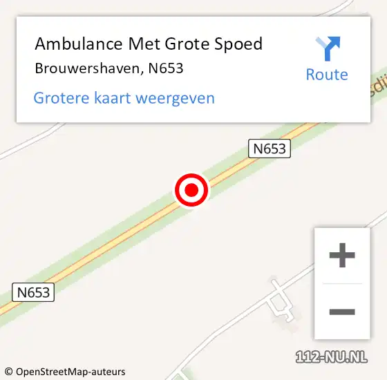 Locatie op kaart van de 112 melding: Ambulance Met Grote Spoed Naar Brouwershaven, N653 op 9 oktober 2013 13:40