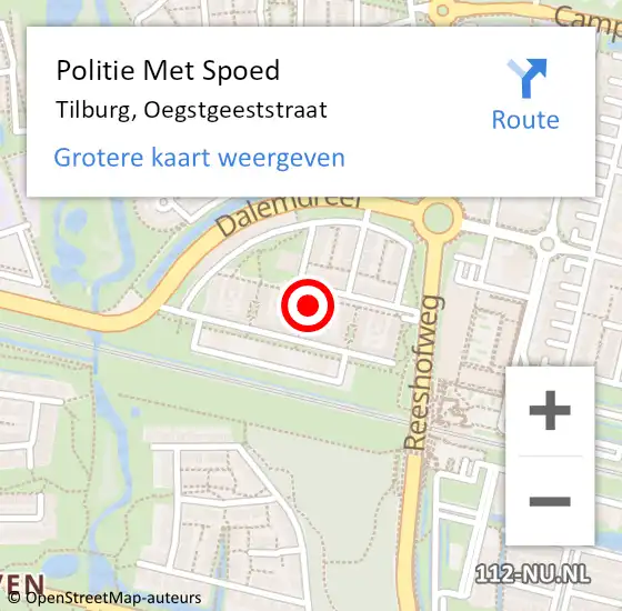 Locatie op kaart van de 112 melding: Politie Met Spoed Naar Tilburg, Oegstgeeststraat op 3 augustus 2022 19:43