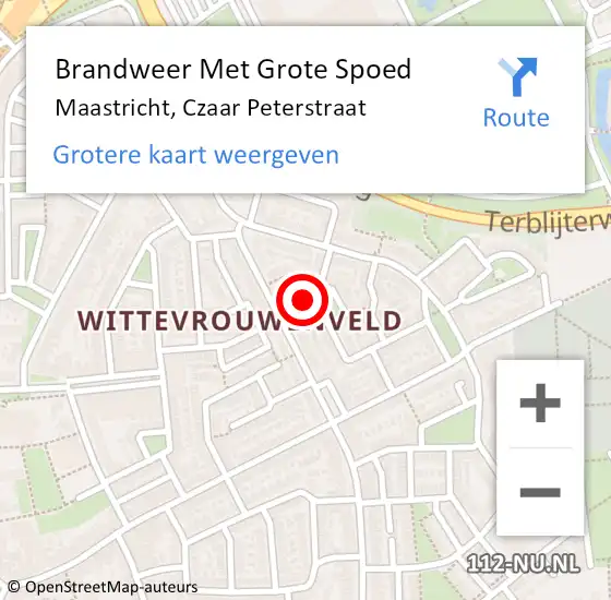 Locatie op kaart van de 112 melding: Brandweer Met Grote Spoed Naar Maastricht, Czaar Peterstraat op 3 augustus 2022 19:56