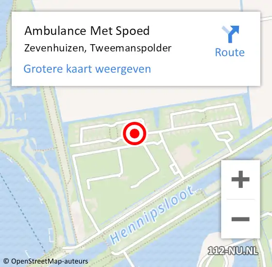 Locatie op kaart van de 112 melding: Ambulance Met Spoed Naar Zevenhuizen, Tweemanspolder op 3 augustus 2022 20:19