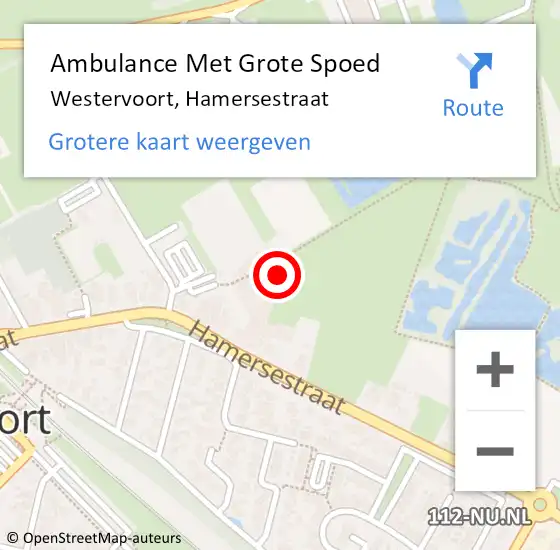 Locatie op kaart van de 112 melding: Ambulance Met Grote Spoed Naar Westervoort, Hamersestraat op 3 augustus 2022 21:03