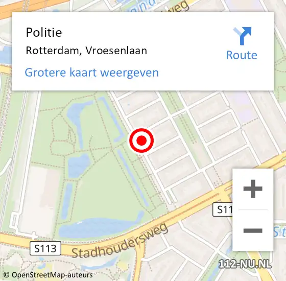 Locatie op kaart van de 112 melding: Politie Rotterdam, Vroesenlaan op 3 augustus 2022 21:21
