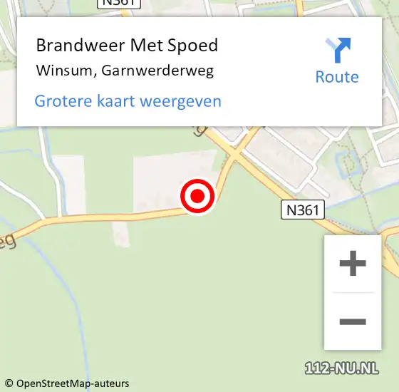 Locatie op kaart van de 112 melding: Brandweer Met Spoed Naar Winsum, Garnwerderweg op 3 augustus 2022 21:21