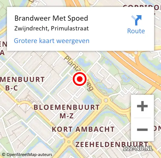 Locatie op kaart van de 112 melding: Brandweer Met Spoed Naar Zwijndrecht, Primulastraat op 3 augustus 2022 21:25