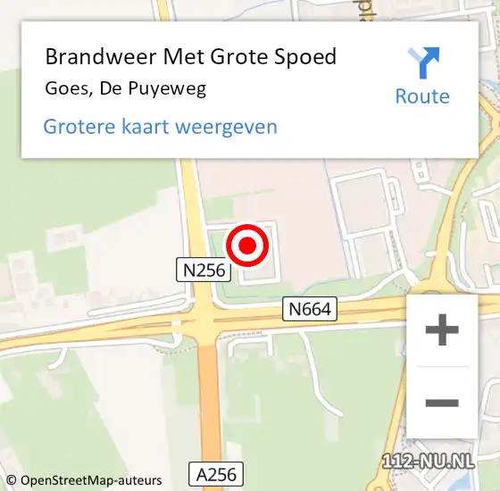 Locatie op kaart van de 112 melding: Brandweer Met Grote Spoed Naar Goes, De Puyeweg op 3 augustus 2022 21:56