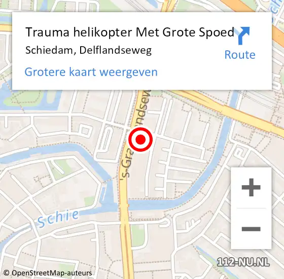 Locatie op kaart van de 112 melding: Trauma helikopter Met Grote Spoed Naar Schiedam, Delflandseweg op 3 augustus 2022 21:58