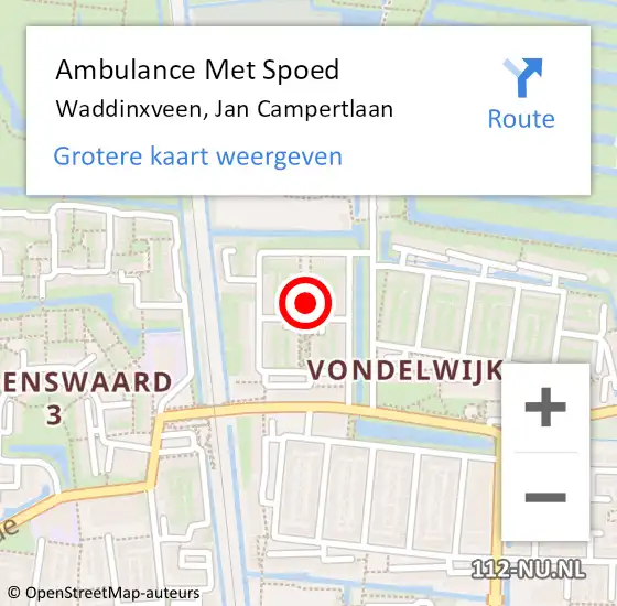 Locatie op kaart van de 112 melding: Ambulance Met Spoed Naar Waddinxveen, Jan Campertlaan op 3 augustus 2022 22:01