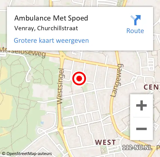 Locatie op kaart van de 112 melding: Ambulance Met Spoed Naar Venray, Churchillstraat op 25 juli 2014 09:40