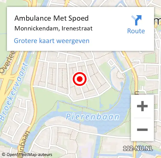 Locatie op kaart van de 112 melding: Ambulance Met Spoed Naar Monnickendam, Irenestraat op 3 augustus 2022 22:11