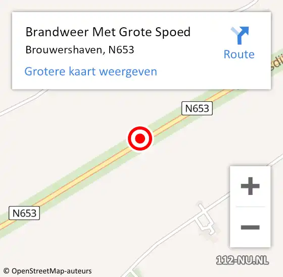 Locatie op kaart van de 112 melding: Brandweer Met Grote Spoed Naar Brouwershaven, N653 op 9 oktober 2013 13:42