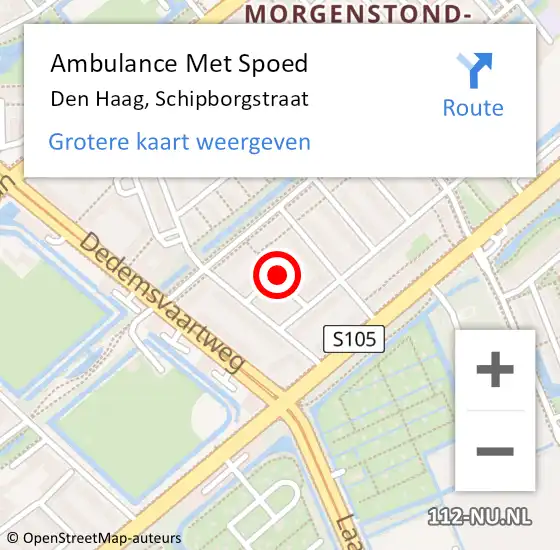 Locatie op kaart van de 112 melding: Ambulance Met Spoed Naar Den Haag, Schipborgstraat op 3 augustus 2022 22:20