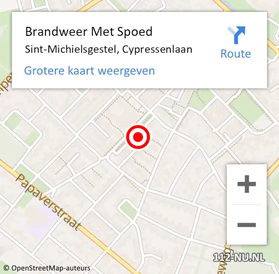 Locatie op kaart van de 112 melding: Brandweer Met Spoed Naar Sint-Michielsgestel, Cypressenlaan op 3 augustus 2022 22:30