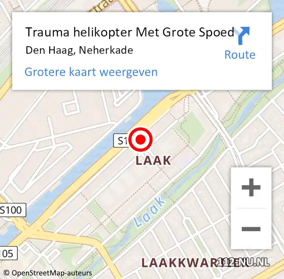 Locatie op kaart van de 112 melding: Trauma helikopter Met Grote Spoed Naar Den Haag, Neherkade op 3 augustus 2022 22:37