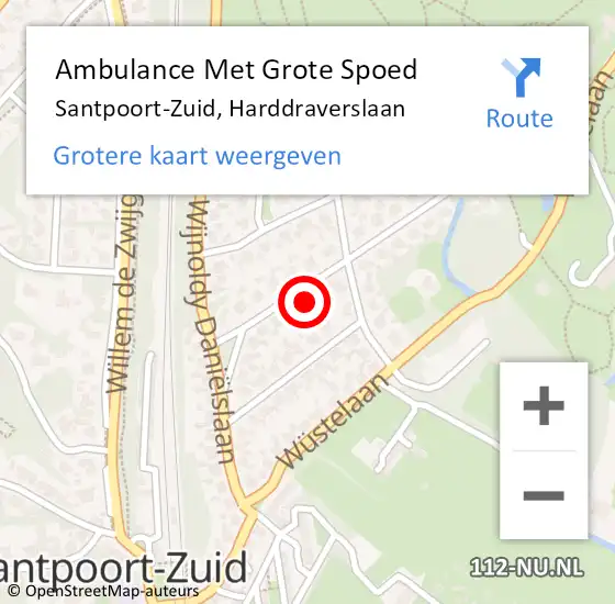 Locatie op kaart van de 112 melding: Ambulance Met Grote Spoed Naar Santpoort-Zuid, Harddraverslaan op 3 augustus 2022 23:13