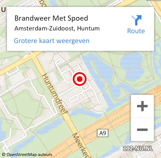 Locatie op kaart van de 112 melding: Brandweer Met Spoed Naar Amsterdam-Zuidoost, Huntum op 3 augustus 2022 23:22