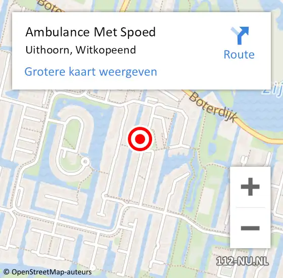 Locatie op kaart van de 112 melding: Ambulance Met Spoed Naar Uithoorn, Witkopeend op 3 augustus 2022 23:33