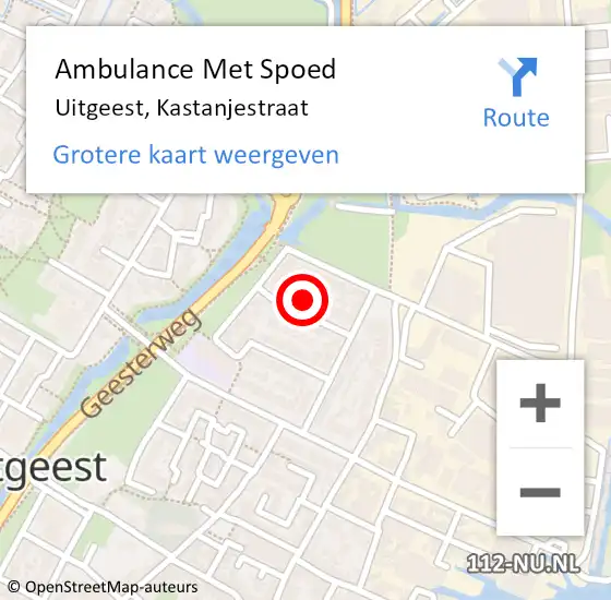 Locatie op kaart van de 112 melding: Ambulance Met Spoed Naar Uitgeest, Kastanjestraat op 3 augustus 2022 23:54