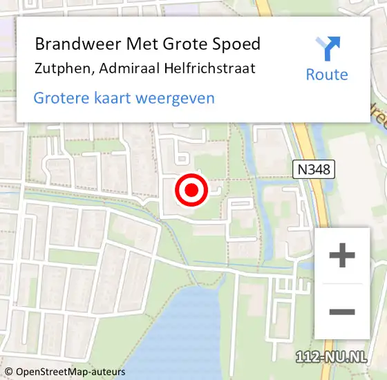 Locatie op kaart van de 112 melding: Brandweer Met Grote Spoed Naar Zutphen, Admiraal Helfrichstraat op 4 augustus 2022 00:49