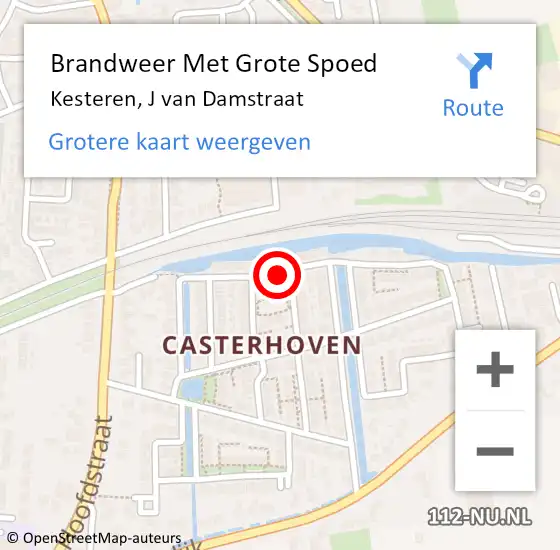 Locatie op kaart van de 112 melding: Brandweer Met Grote Spoed Naar Kesteren, J van Damstraat op 4 augustus 2022 00:52