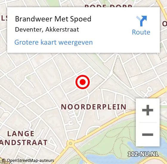 Locatie op kaart van de 112 melding: Brandweer Met Spoed Naar Deventer, Akkerstraat op 4 augustus 2022 00:56