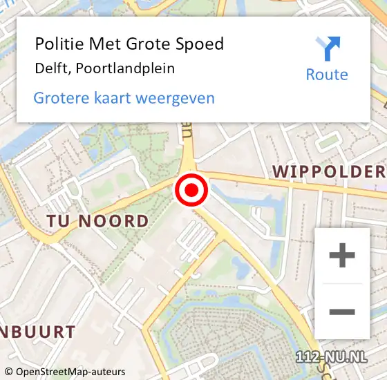 Locatie op kaart van de 112 melding: Politie Met Grote Spoed Naar Delft, Poortlandplein op 4 augustus 2022 01:09