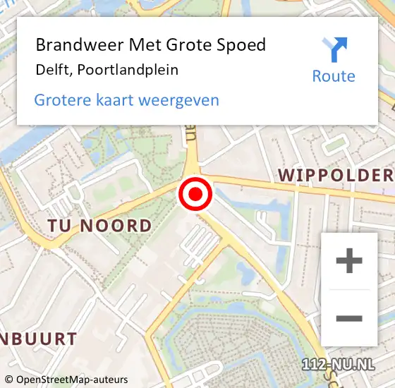 Locatie op kaart van de 112 melding: Brandweer Met Grote Spoed Naar Delft, Poortlandplein op 4 augustus 2022 01:16