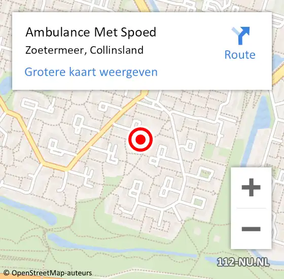 Locatie op kaart van de 112 melding: Ambulance Met Spoed Naar Zoetermeer, Collinsland op 4 augustus 2022 01:32
