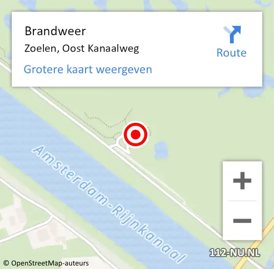 Locatie op kaart van de 112 melding: Brandweer Zoelen, Oost Kanaalweg op 4 augustus 2022 01:49