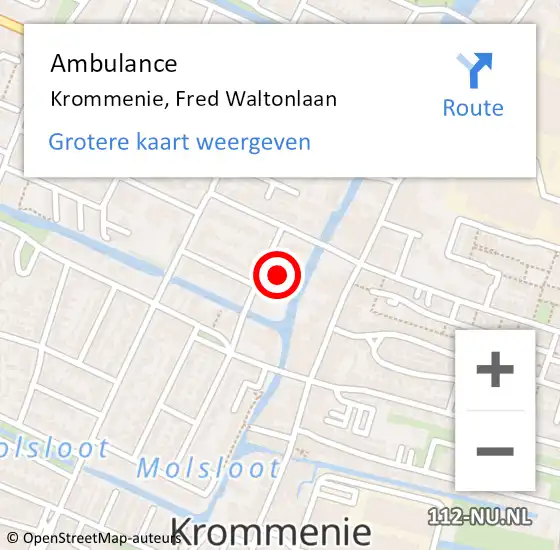 Locatie op kaart van de 112 melding: Ambulance Krommenie, Fred Waltonlaan op 4 augustus 2022 02:50
