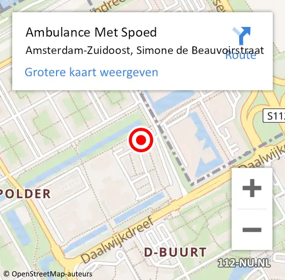 Locatie op kaart van de 112 melding: Ambulance Met Spoed Naar Amsterdam-Zuidoost, Simone de Beauvoirstraat op 4 augustus 2022 03:22