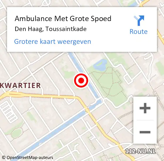 Locatie op kaart van de 112 melding: Ambulance Met Grote Spoed Naar Den Haag, Toussaintkade op 4 augustus 2022 04:04
