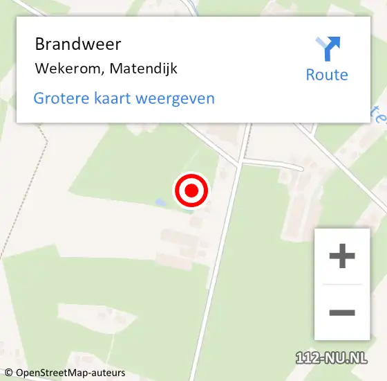 Locatie op kaart van de 112 melding: Brandweer Wekerom, Matendijk op 4 augustus 2022 04:41