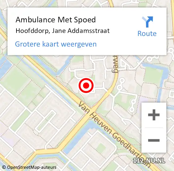 Locatie op kaart van de 112 melding: Ambulance Met Spoed Naar Hoofddorp, Jane Addamsstraat op 4 augustus 2022 05:13