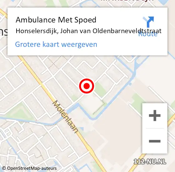 Locatie op kaart van de 112 melding: Ambulance Met Spoed Naar Honselersdijk, Johan van Oldenbarneveldtstraat op 4 augustus 2022 05:25