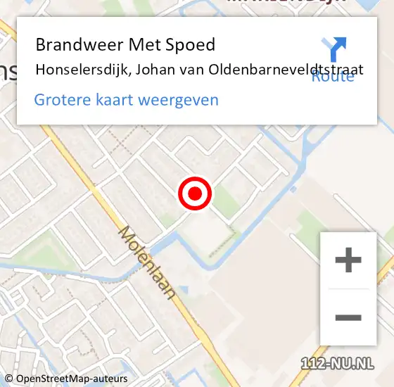 Locatie op kaart van de 112 melding: Brandweer Met Spoed Naar Honselersdijk, Johan van Oldenbarneveldtstraat op 4 augustus 2022 05:49