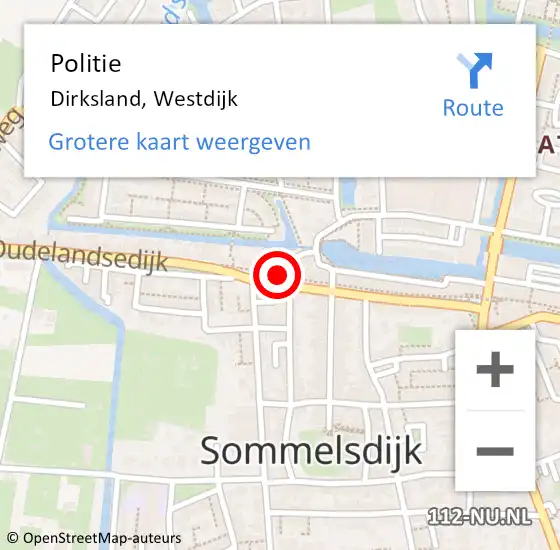 Locatie op kaart van de 112 melding: Politie Dirksland, Westdijk op 4 augustus 2022 05:51