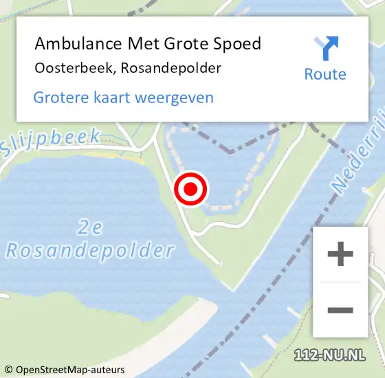 Locatie op kaart van de 112 melding: Ambulance Met Grote Spoed Naar Oosterbeek, Rosandepolder op 4 augustus 2022 06:48