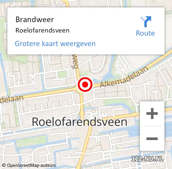 Locatie op kaart van de 112 melding: Brandweer Roelofarendsveen op 4 augustus 2022 06:50