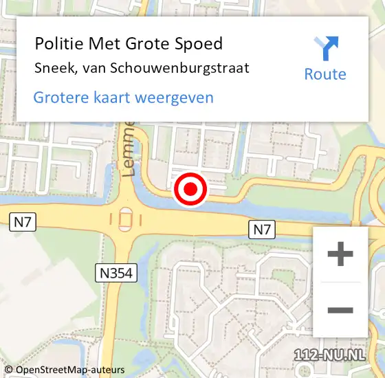 Locatie op kaart van de 112 melding: Politie Met Grote Spoed Naar Sneek, van Schouwenburgstraat op 4 augustus 2022 07:34