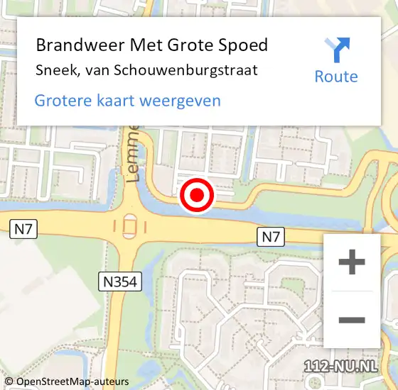 Locatie op kaart van de 112 melding: Brandweer Met Grote Spoed Naar Sneek, van Schouwenburgstraat op 4 augustus 2022 07:34