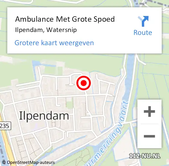 Locatie op kaart van de 112 melding: Ambulance Met Grote Spoed Naar Ilpendam, Watersnip op 4 augustus 2022 07:48