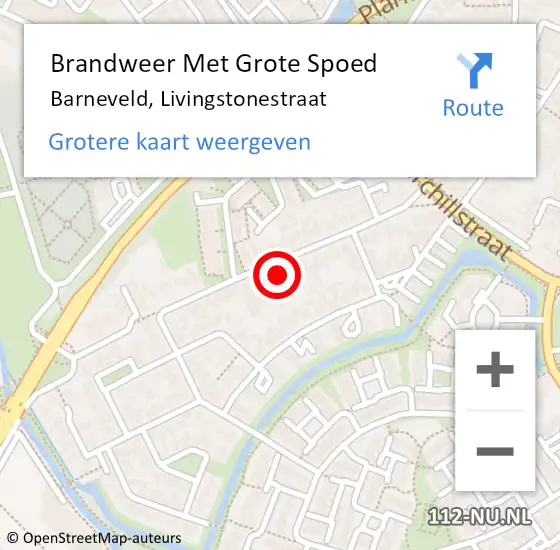 Locatie op kaart van de 112 melding: Brandweer Met Grote Spoed Naar Barneveld, Livingstonestraat op 4 augustus 2022 08:03