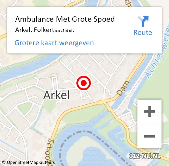 Locatie op kaart van de 112 melding: Ambulance Met Grote Spoed Naar Arkel, Folkertsstraat op 4 augustus 2022 08:18