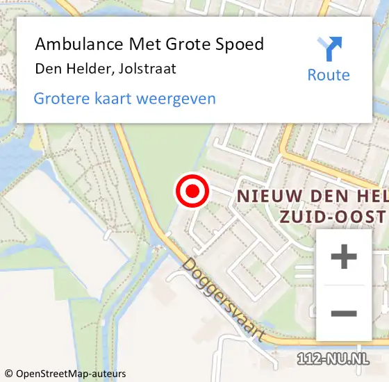Locatie op kaart van de 112 melding: Ambulance Met Grote Spoed Naar Den Helder, Jolstraat op 4 augustus 2022 08:38