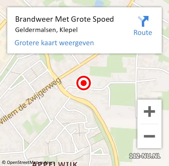 Locatie op kaart van de 112 melding: Brandweer Met Grote Spoed Naar Geldermalsen, Klepel op 4 augustus 2022 09:06