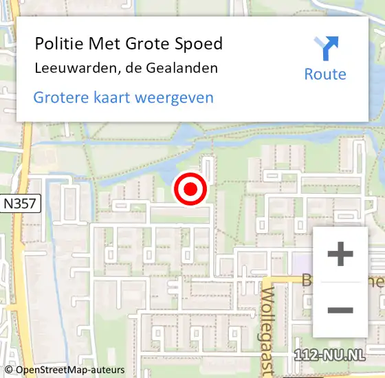 Locatie op kaart van de 112 melding: Politie Met Grote Spoed Naar Leeuwarden, de Gealanden op 4 augustus 2022 09:16