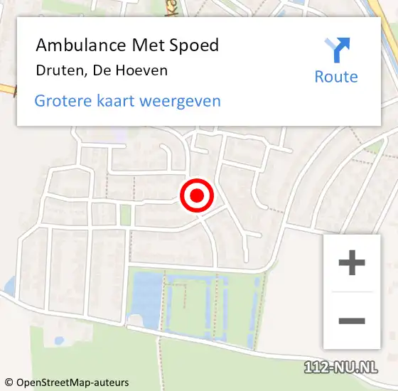 Locatie op kaart van de 112 melding: Ambulance Met Spoed Naar Druten, De Hoeven op 4 augustus 2022 09:59