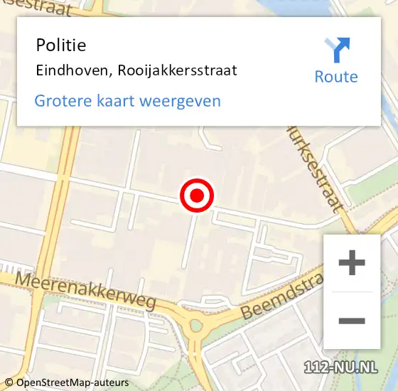 Locatie op kaart van de 112 melding: Politie Eindhoven, Rooijakkersstraat op 4 augustus 2022 09:59